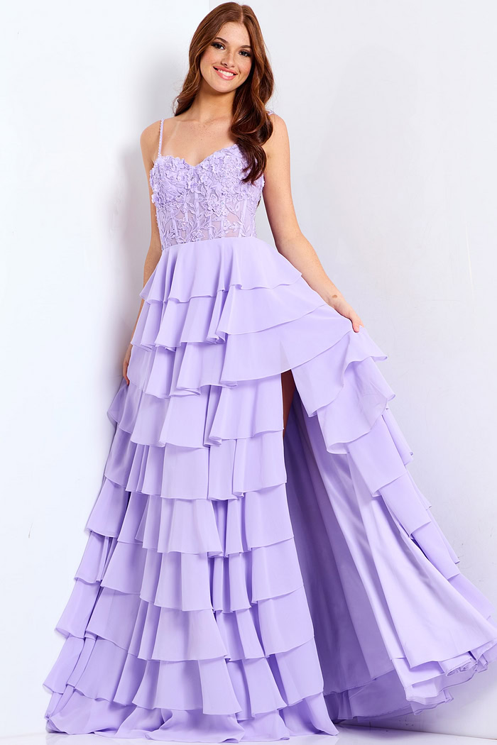 Lavender tiered gown with lace bodice 44543