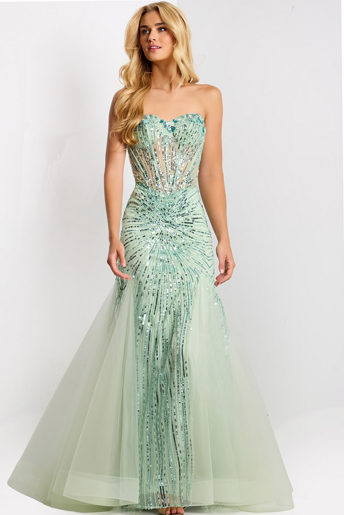 Strapless Mermaid Gown with Sheer Beaded Bodice 42217