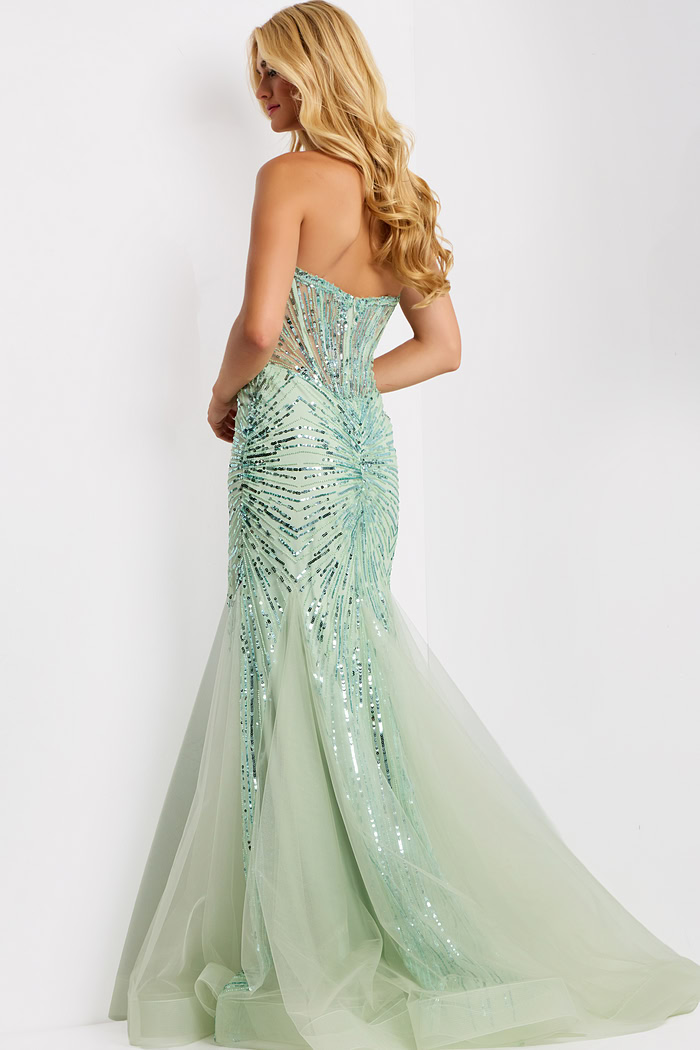 Strapless Mermaid Gown with Sheer Beaded Bodice 42217