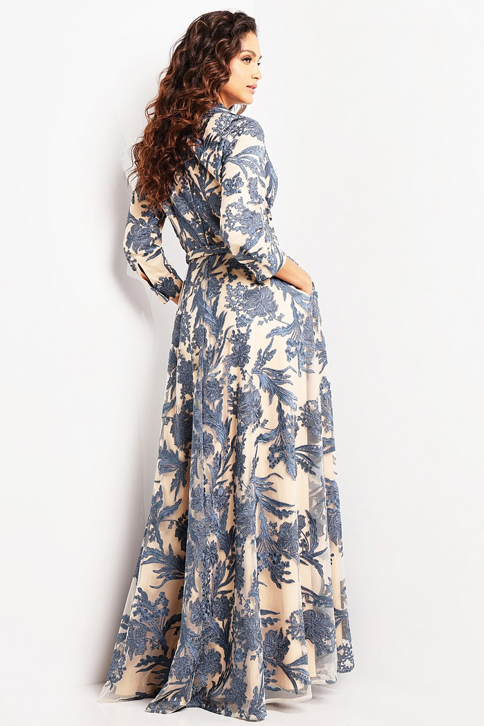 long sleeves print gown 26148