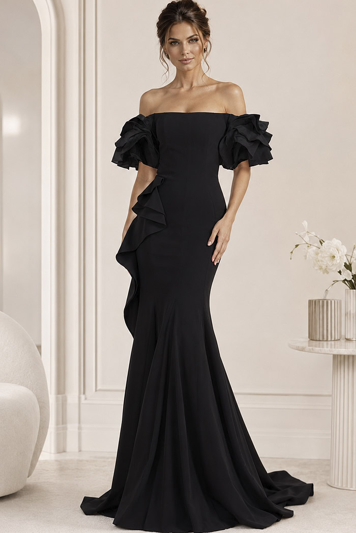 off the shoulder black mermaid dress 37674