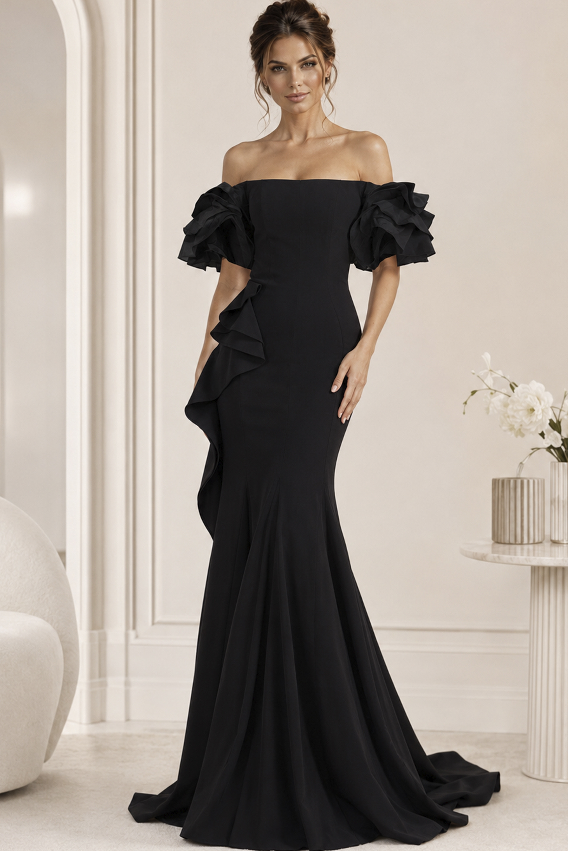 off the shoulder black mermaid dress 37674