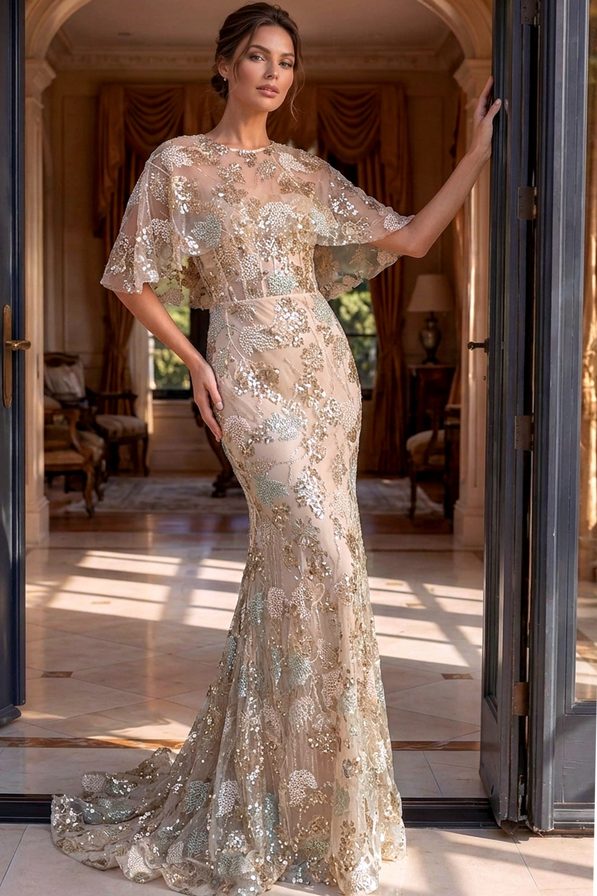 Mermaid gown with floral beadwork