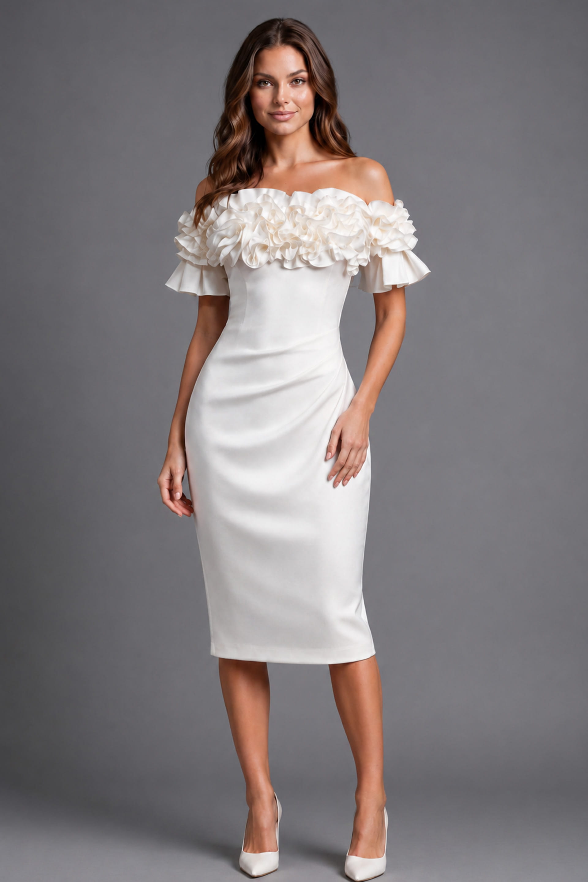 Off The Shoulder Ruffle Midi Dress 39752 - Image 5