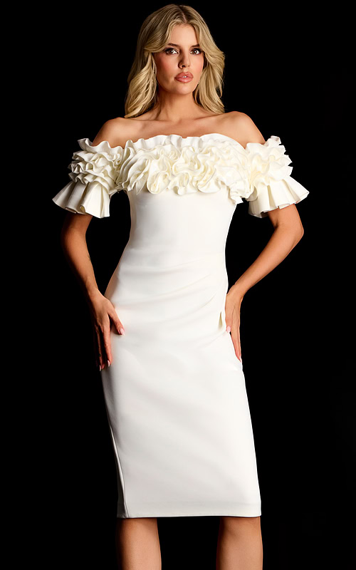 white ruffled neck short dress 39752