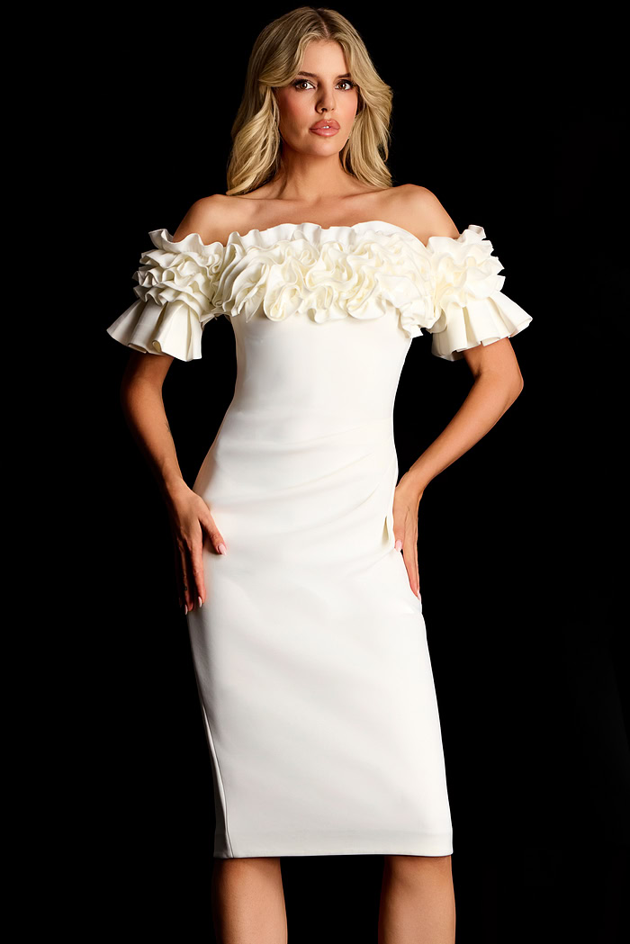 white ruffled neck short dress 39752