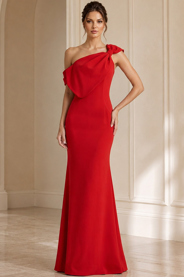 red one shoulder long dress 39971