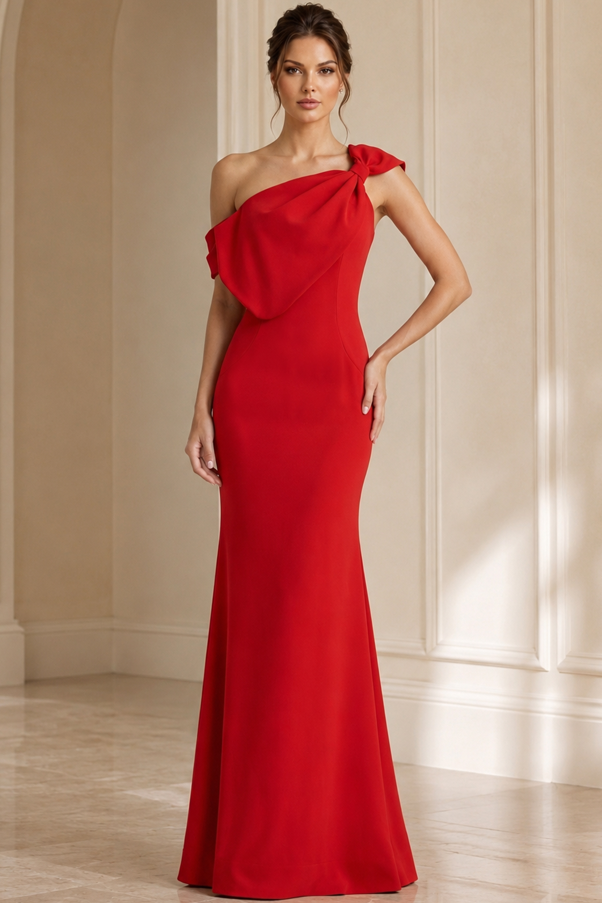 red one shoulder long dress 39971