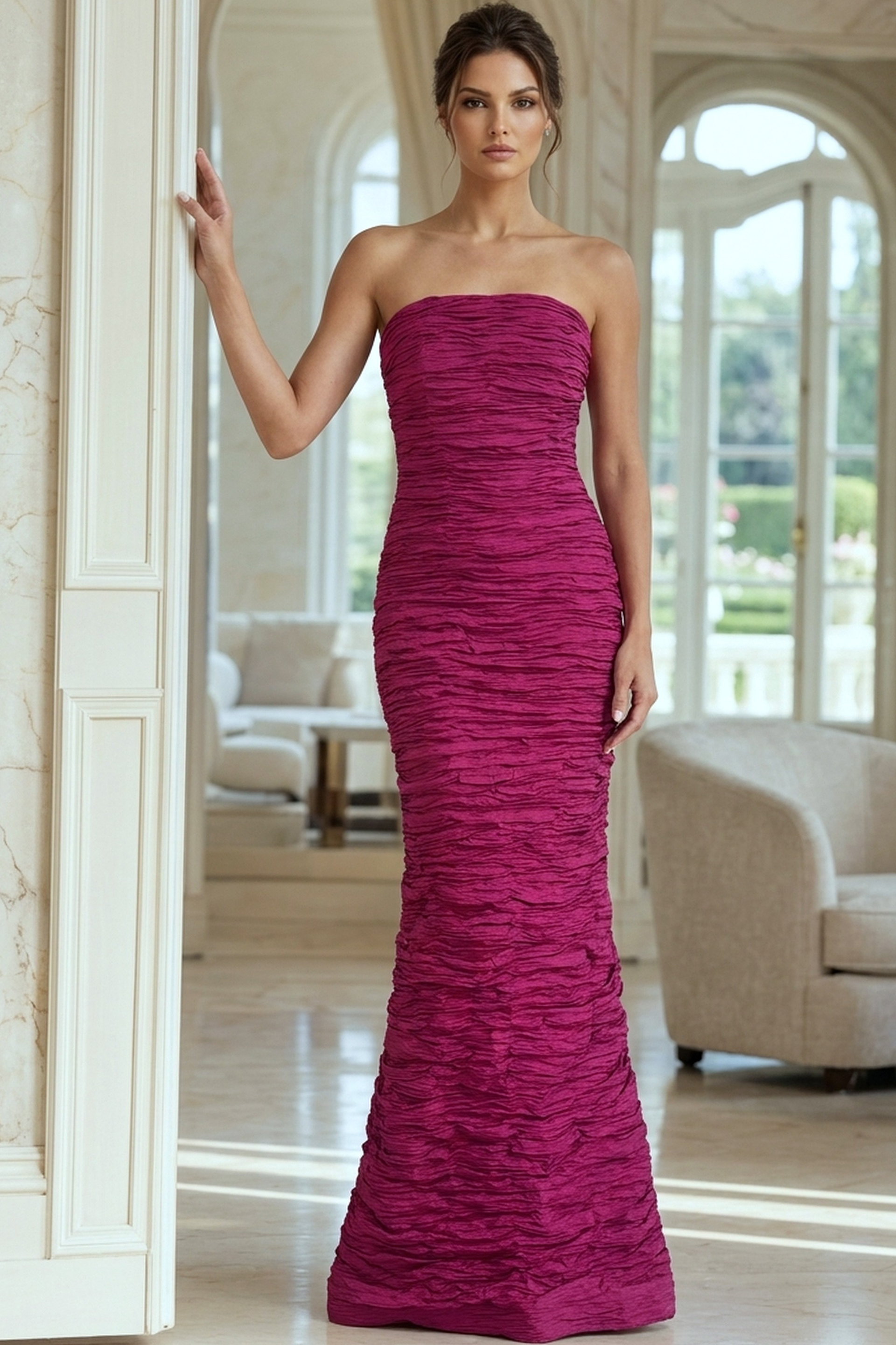 strapless simple ruched bodice dress 40045