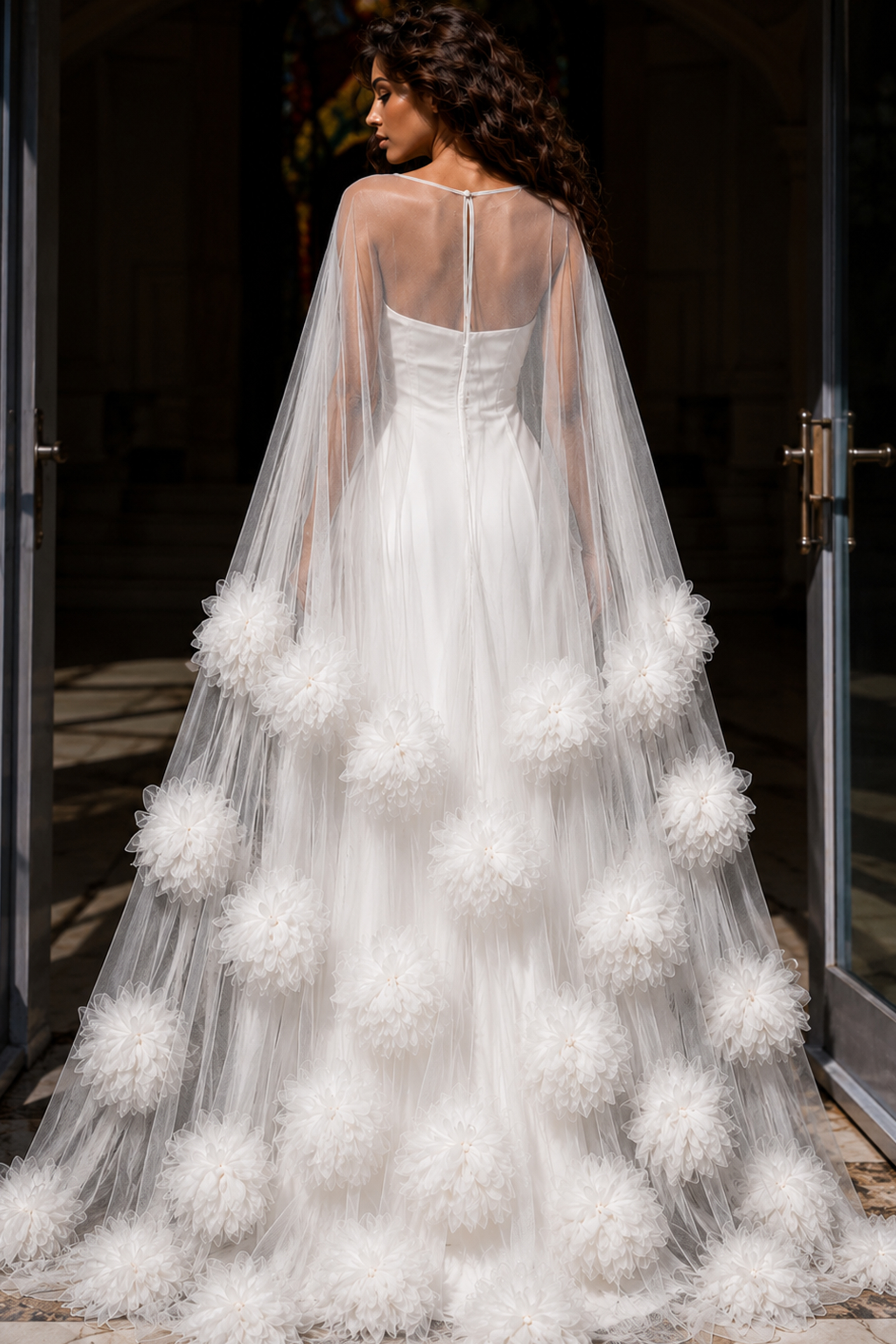 Yellow Tulle Strapless Gown with Floral Appliqués 40092 - Image 2