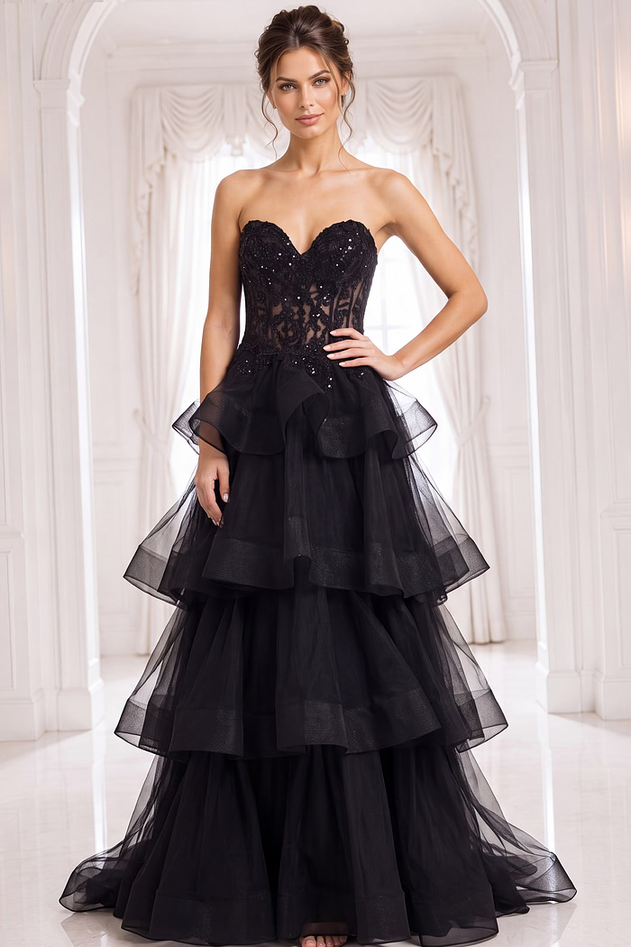 sweetheart neckline black corset bodice dress 40502