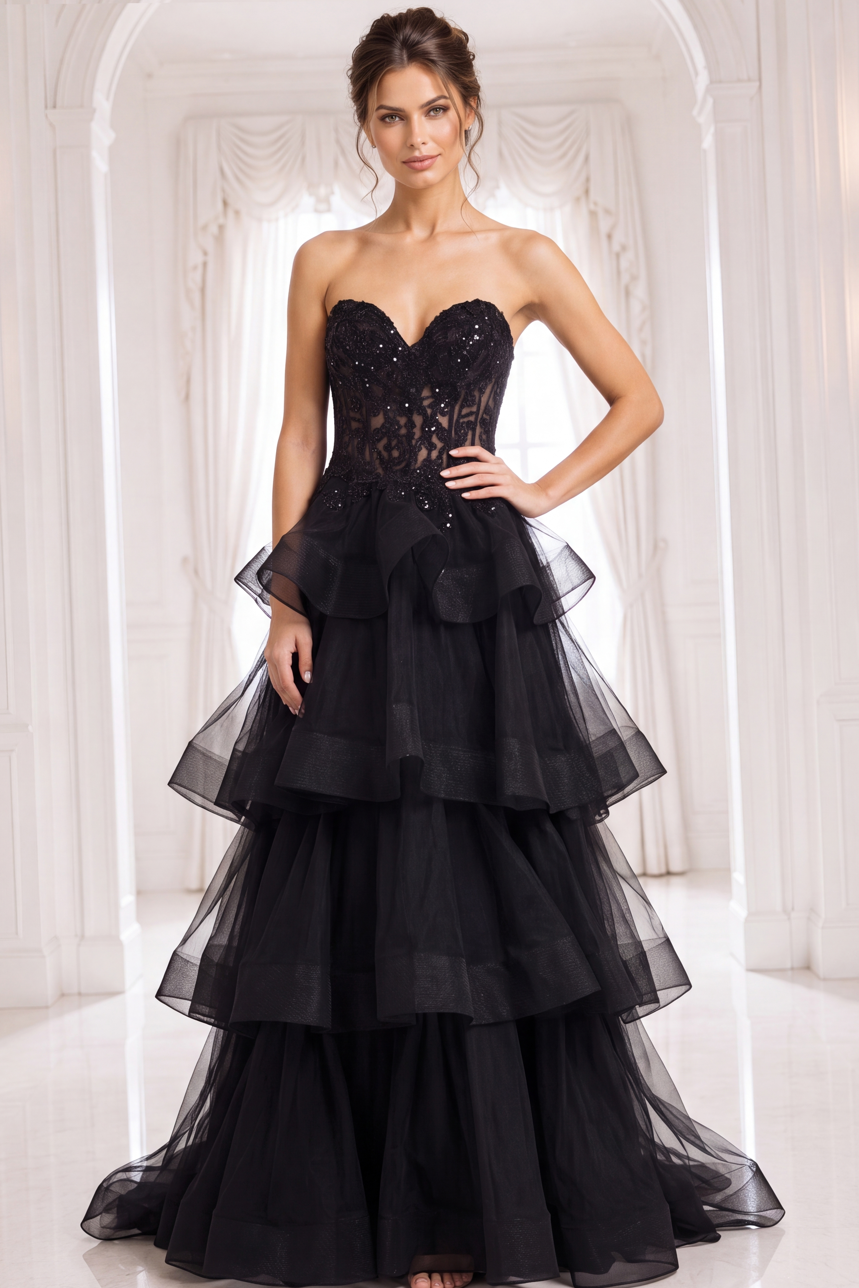 sweetheart neckline black corset bodice dress 40502