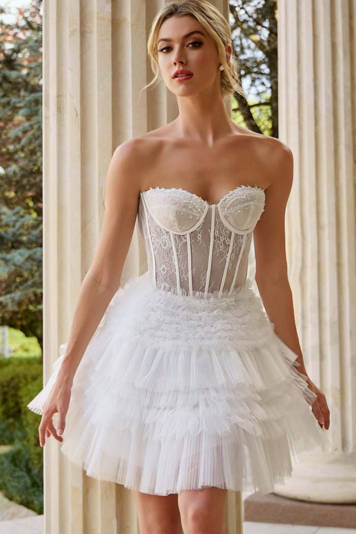 Strapless Corset Lace Dress with Tiered Skirt 40580