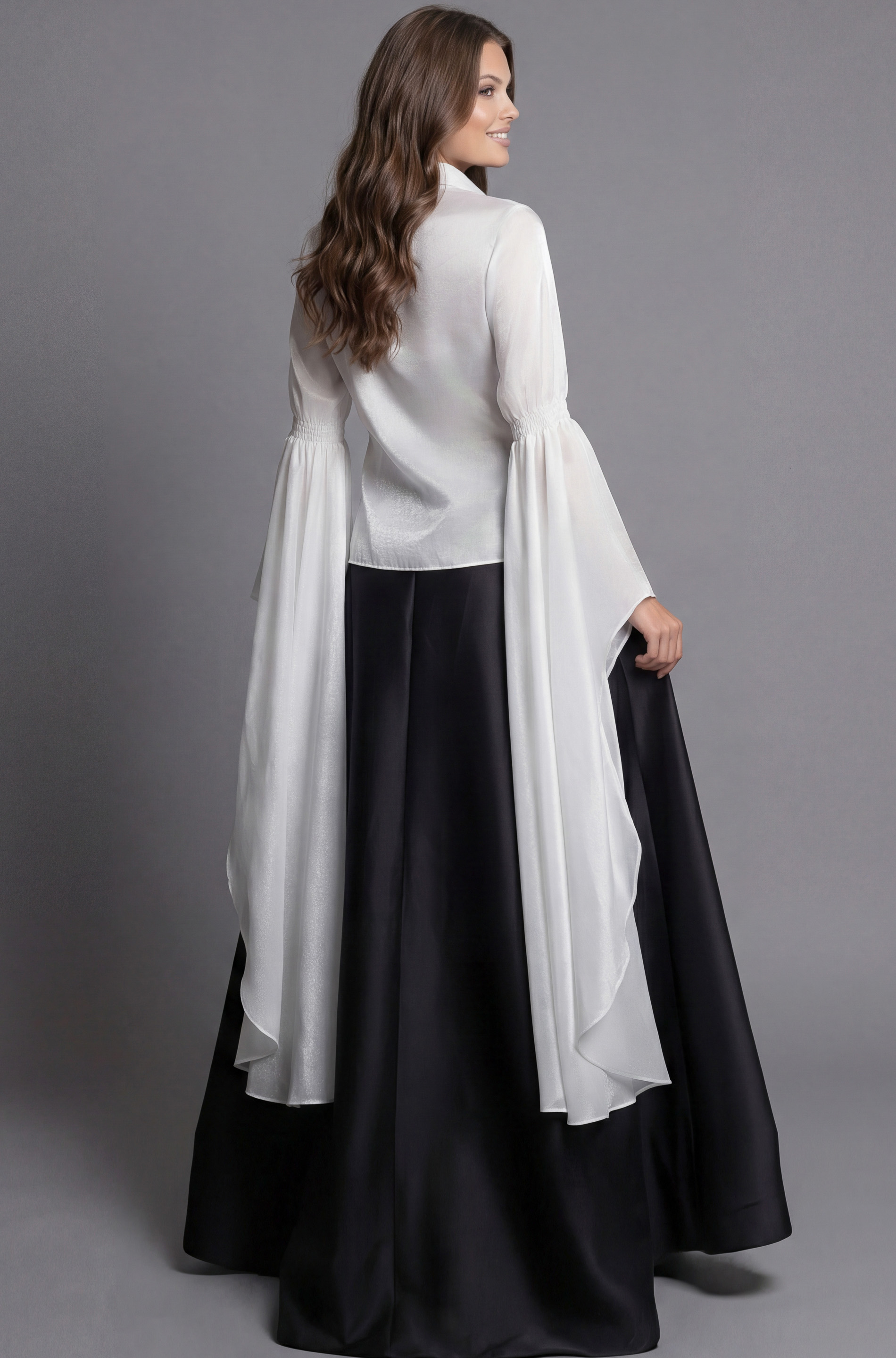 Beaded Illusion V Neck Feather Hem Gown