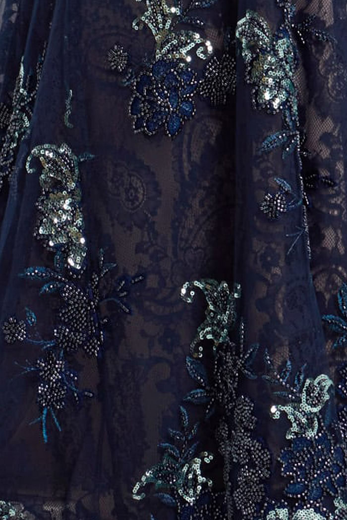 navy beaded fabric for style 40848