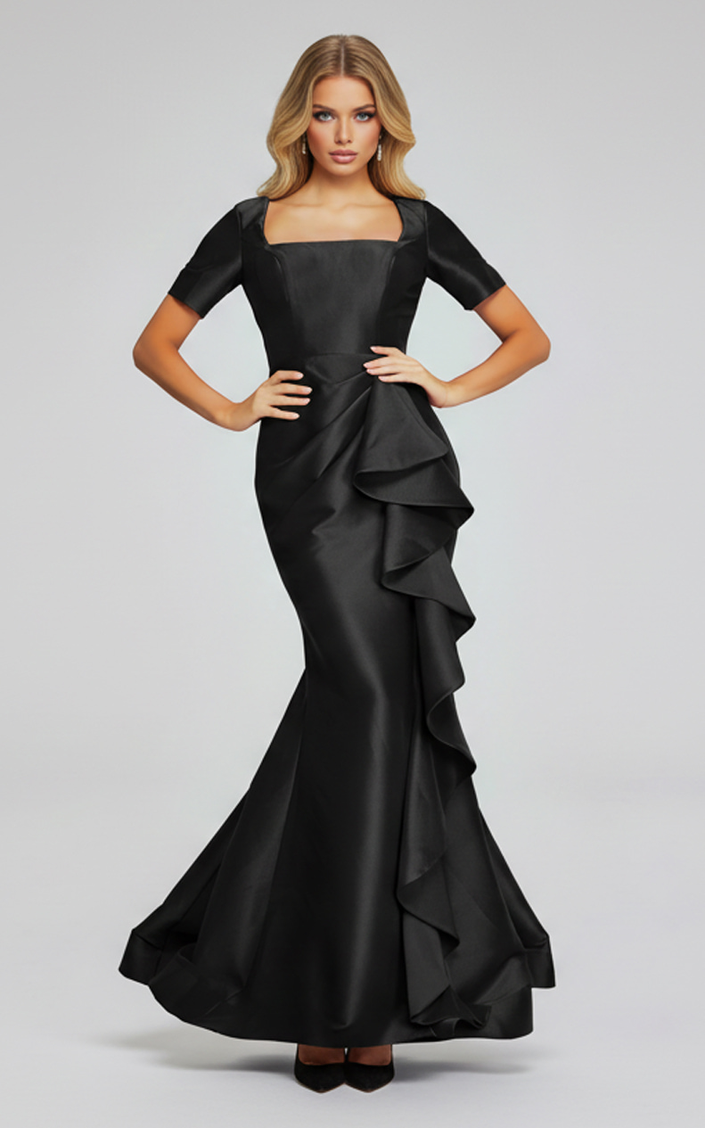 black ruffled short sleeves dress 41128