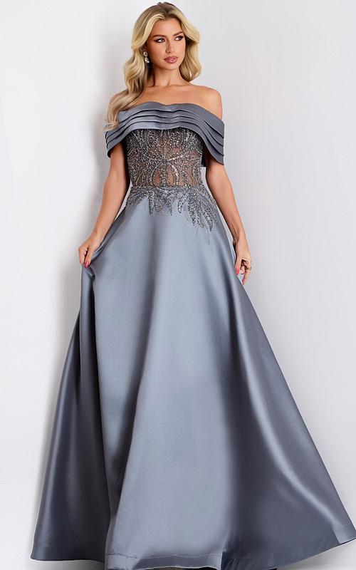 silver off the shoulder ball gown 41198
