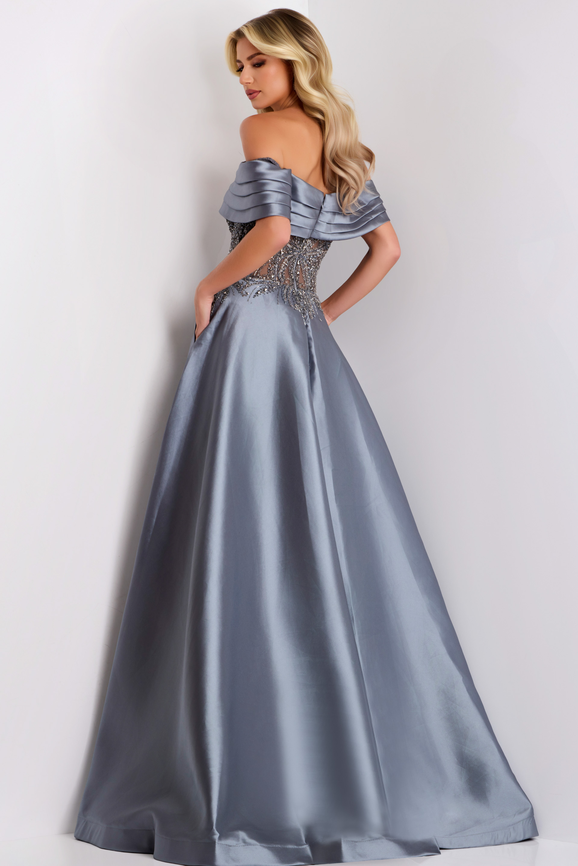 Off-the-Shoulder A-Line Gown with Sheer Beaded Bodice 41198 - Image 10