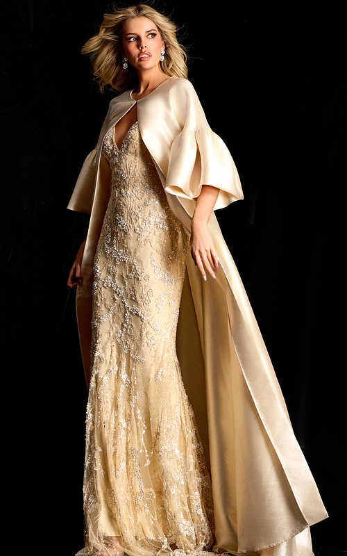 embellished long evening dress with cape 42159