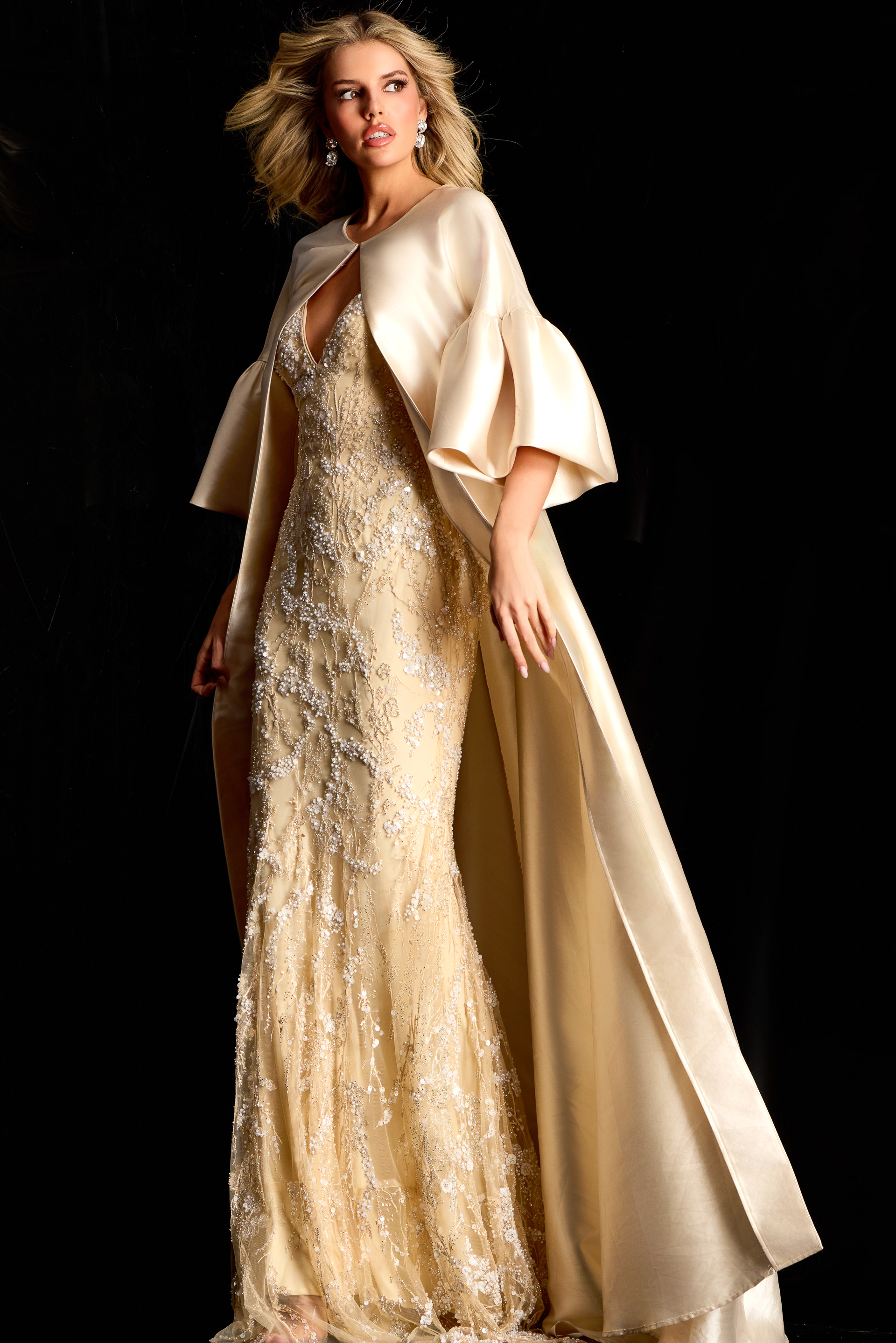 embellished long evening dress with cape 42159