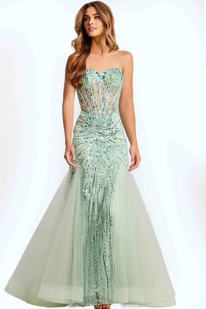 Strapless Mermaid Gown with Sheer Beaded Bodice 42217