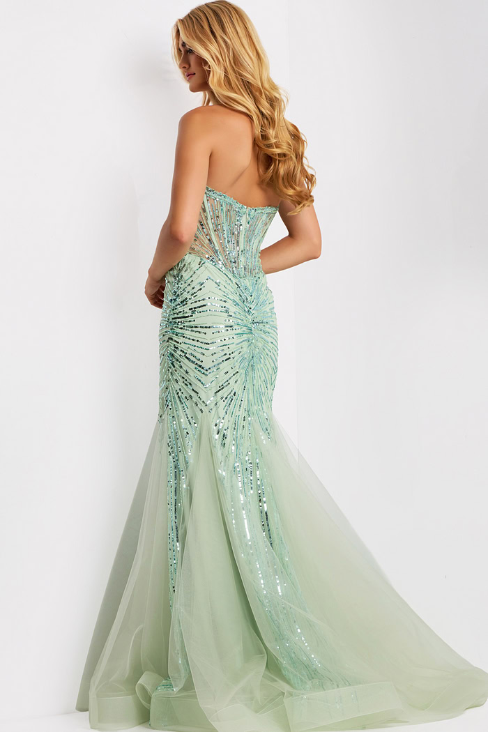 Strapless Mermaid Gown with Sheer Beaded Bodice 42217