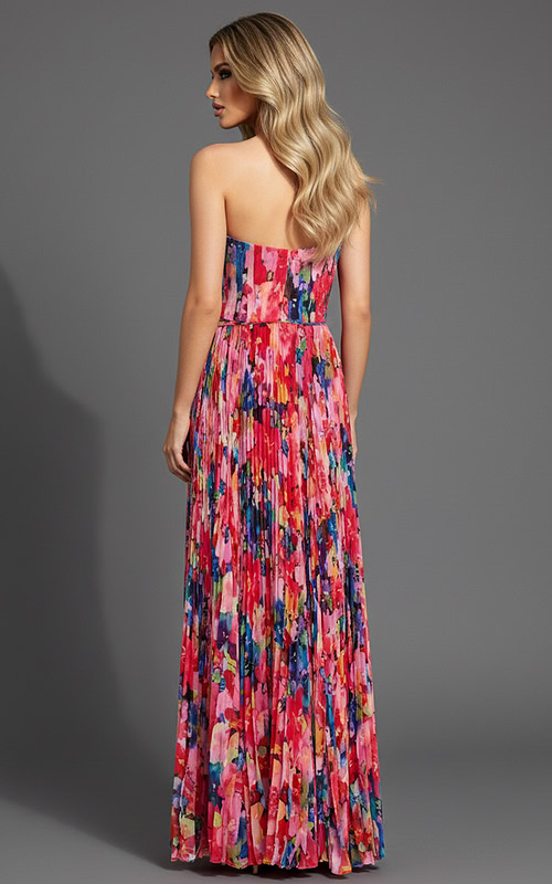 strapless print pleated dress 42564