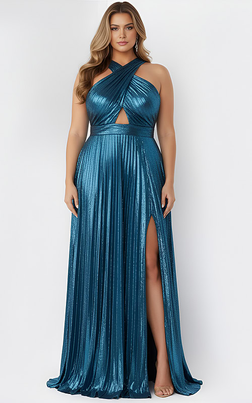 halter neckline high slit dress 42733