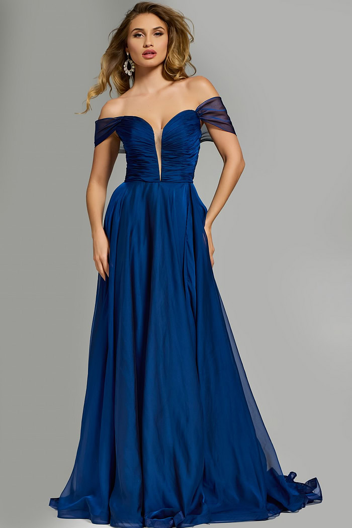 Off the Shoulder Gown with Cut-Out Lace Up Back 43842