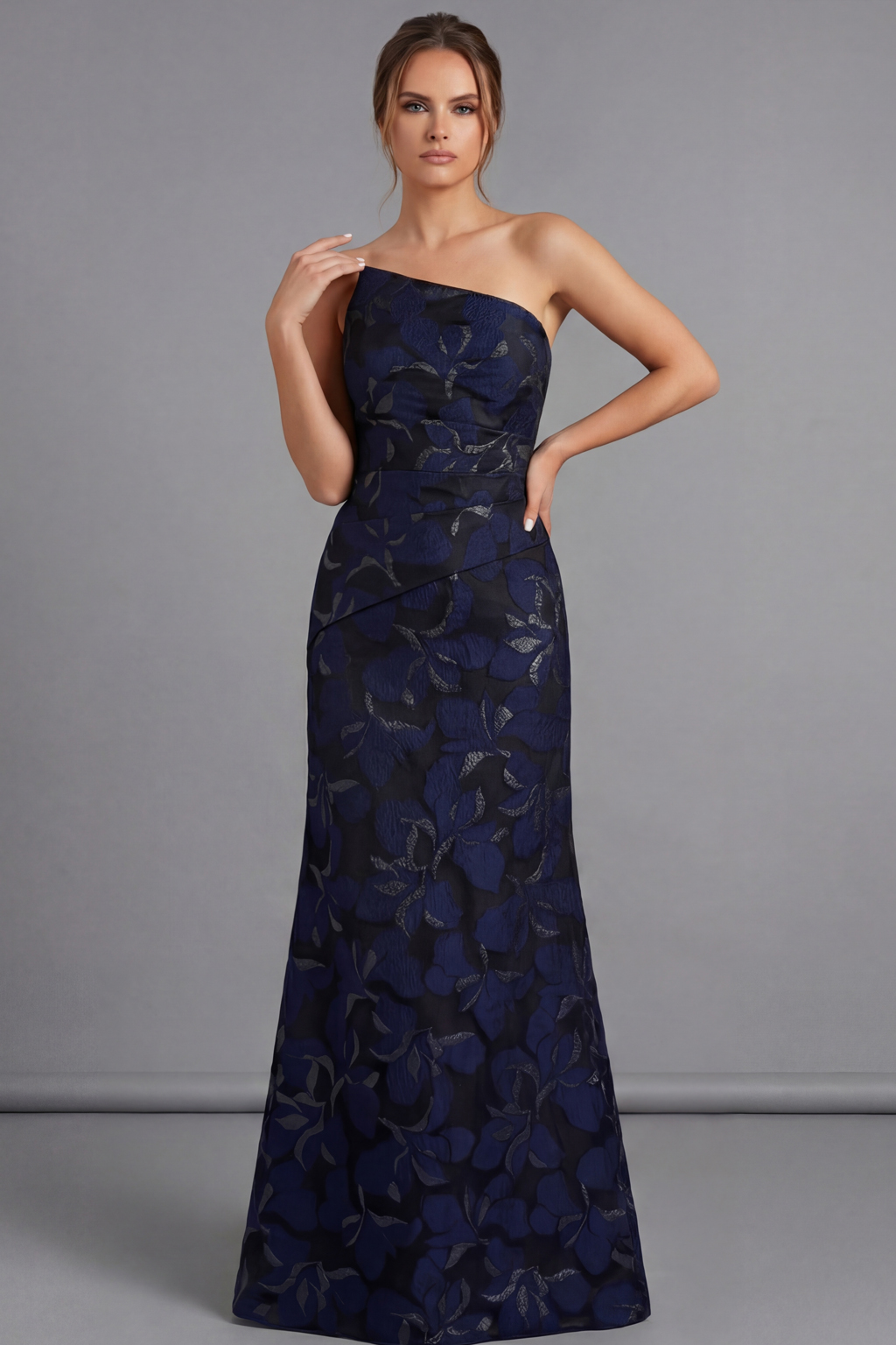navy one shoulder mother of the bride dress