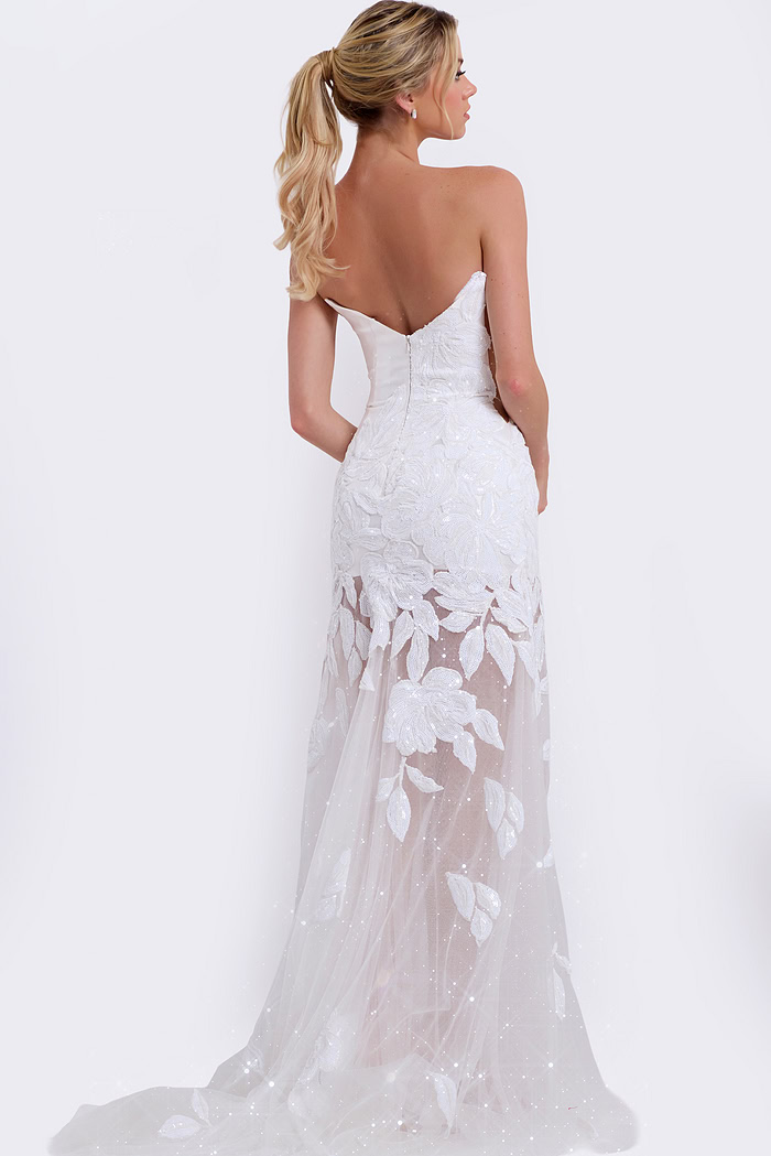 white strapless v neck dress 44437
