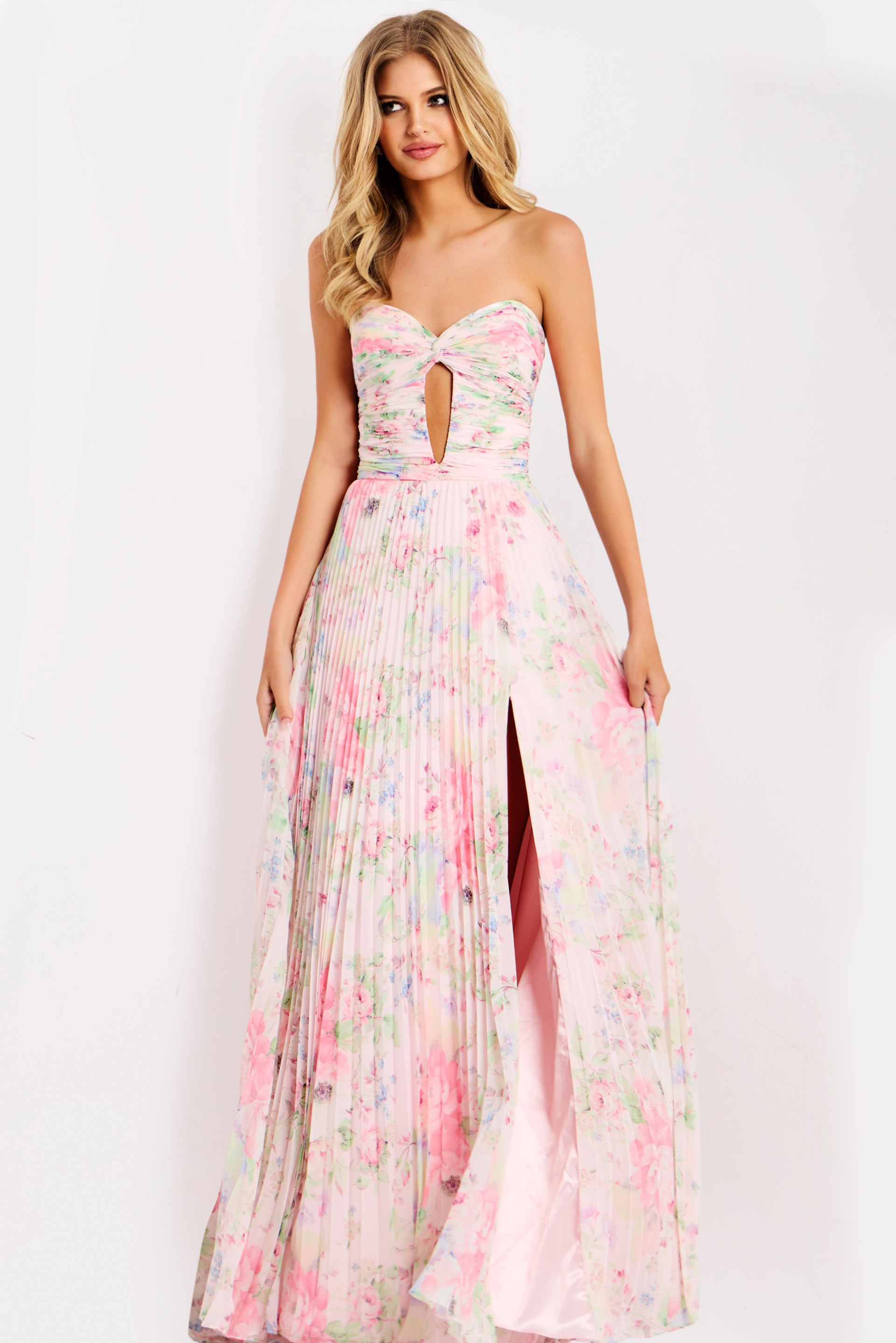 pleated high slit dress 44518