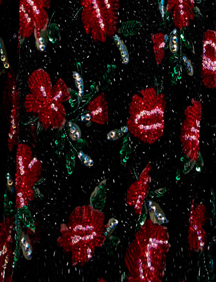 black and red beaded fabric for style 44633