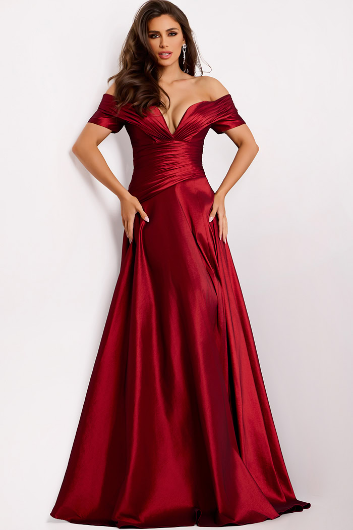 off the shoulder burgundy dress 45276
