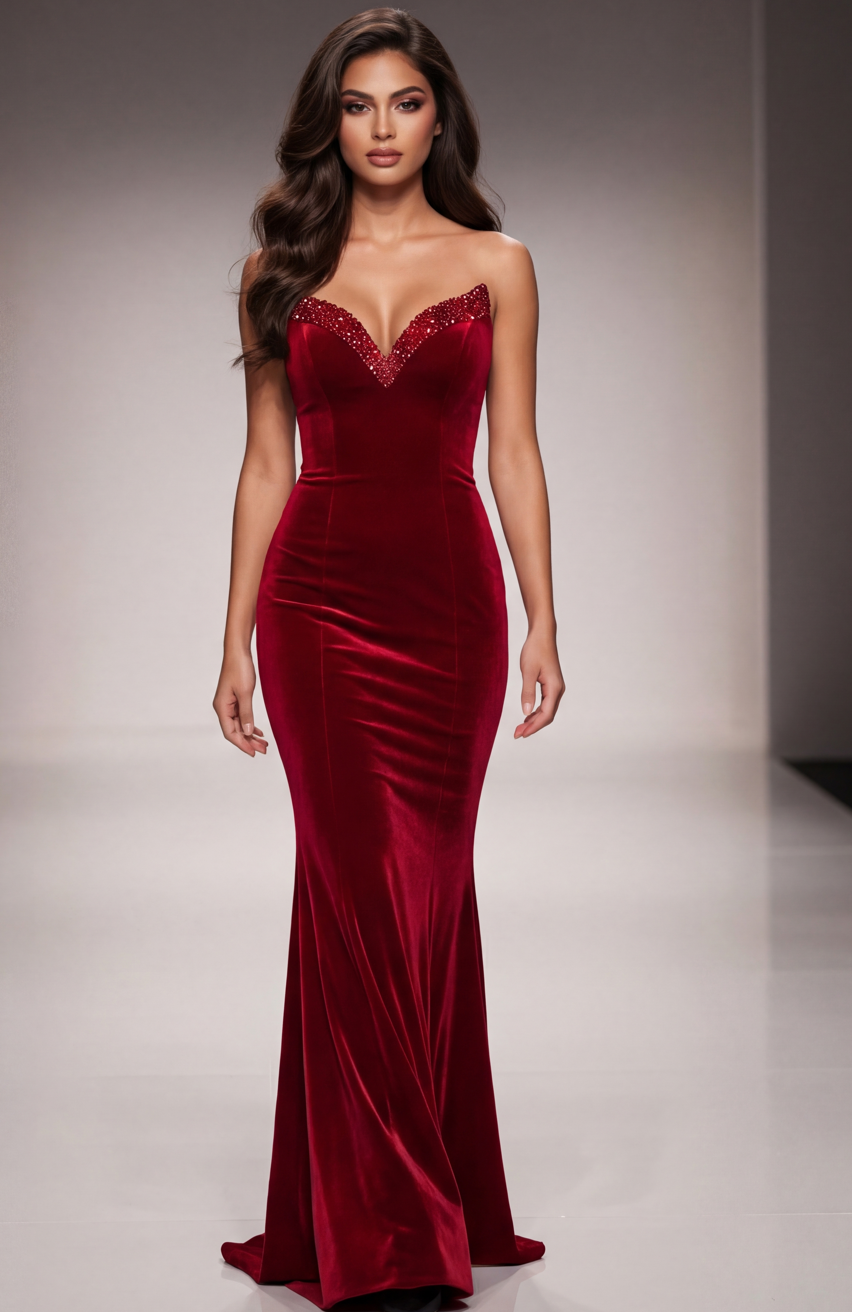 fuchsia velvet v neck dress 45479
