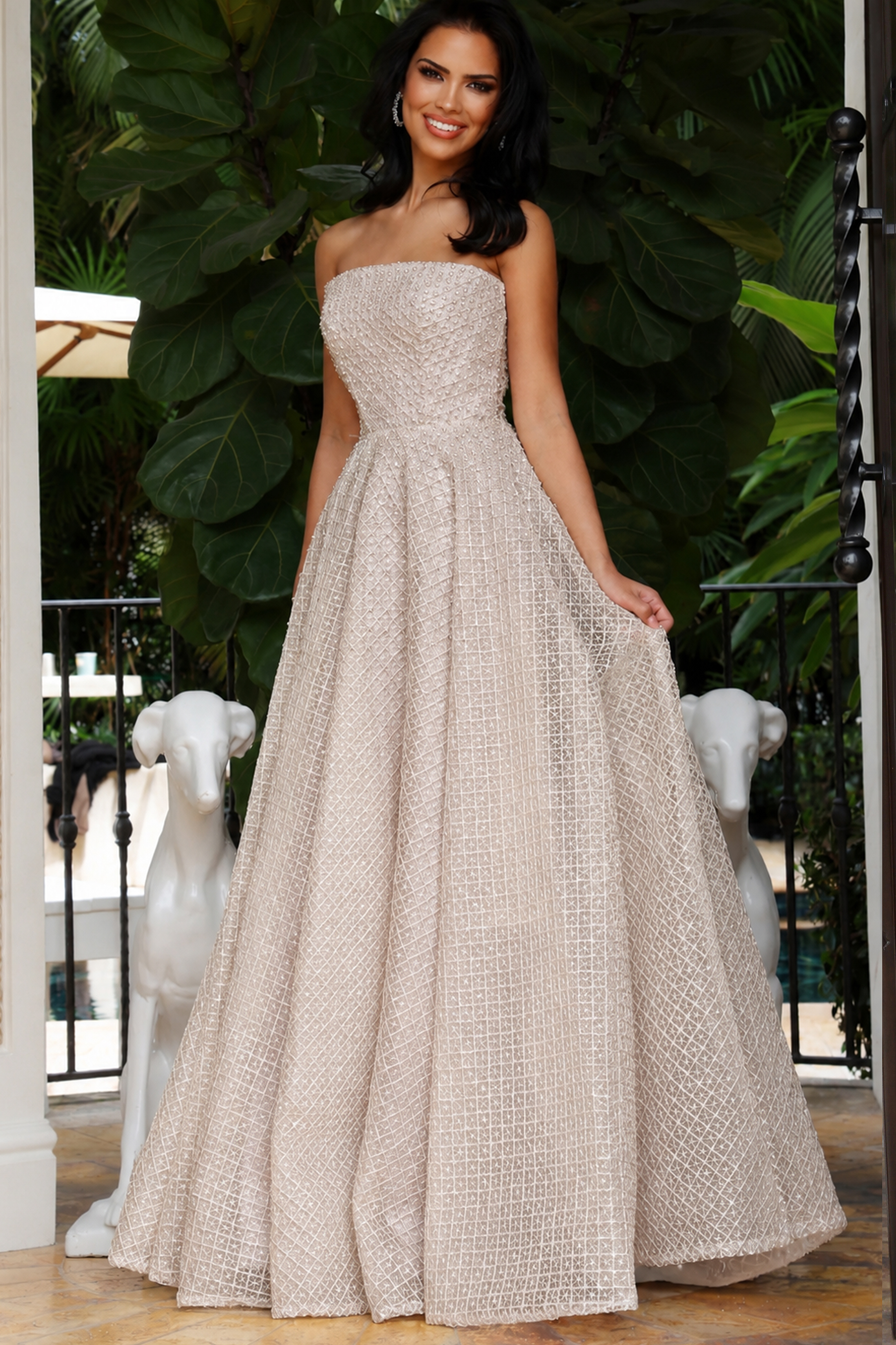 strapless a line cafe beaded dress