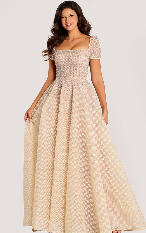 short sleeves embellished a line dress 45790