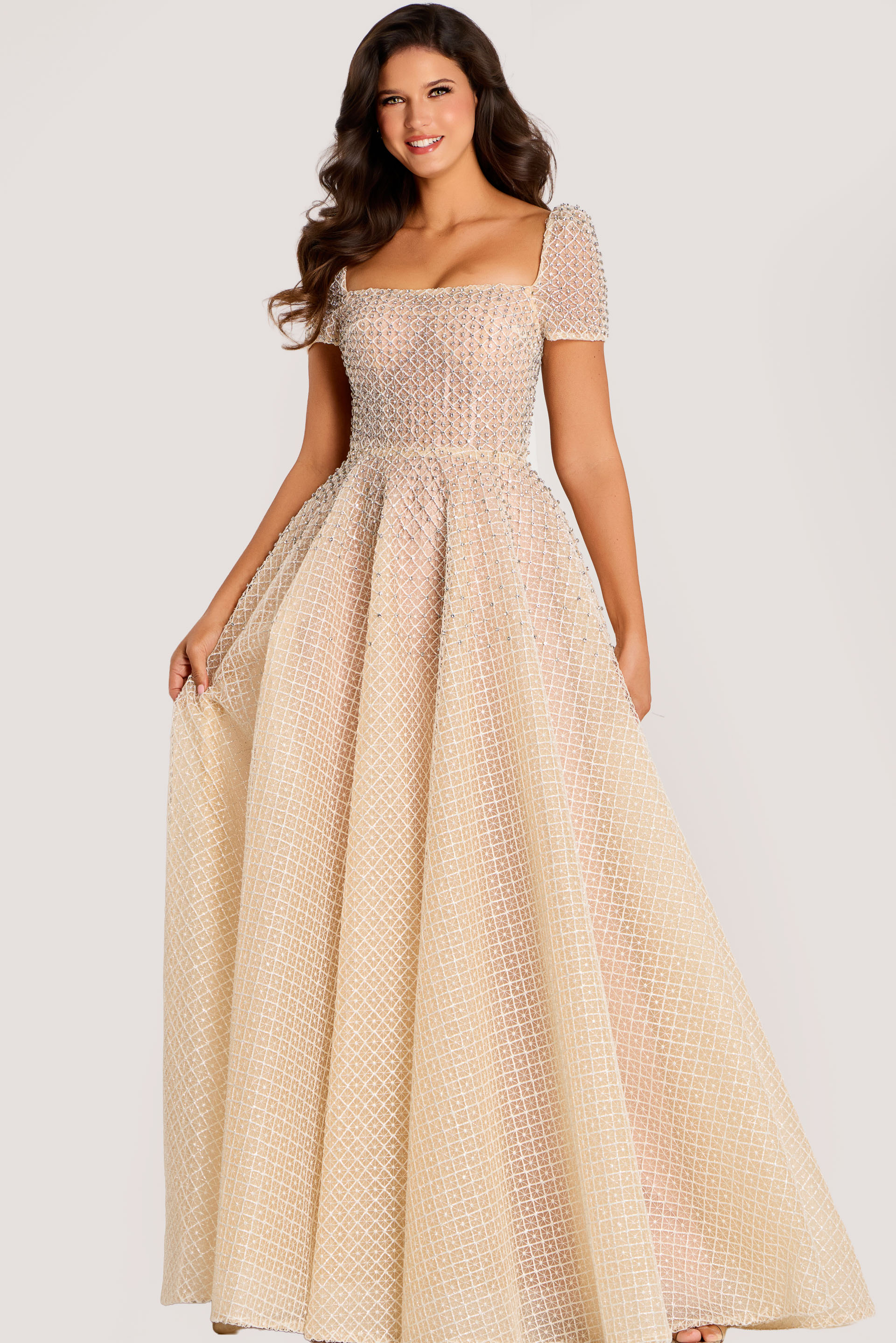 short sleeves embellished a line dress 45790