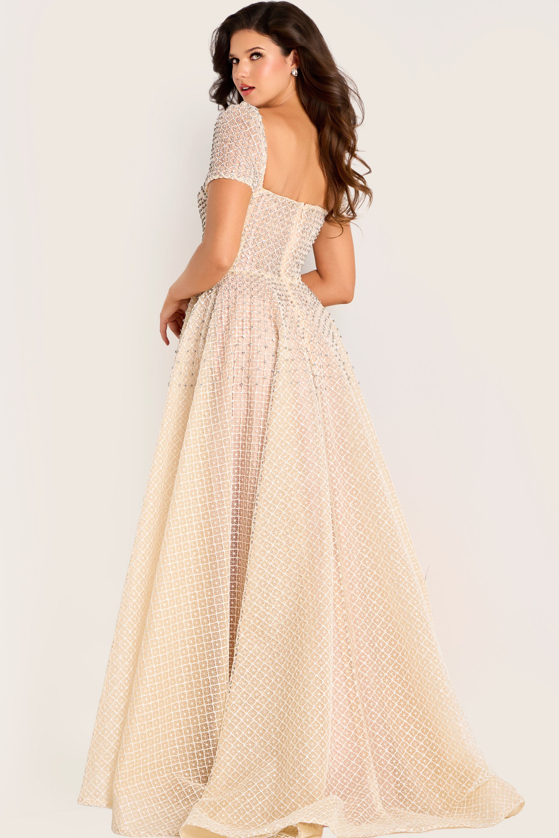 shrot sleeve a line dress with embelilshed bodice 45790