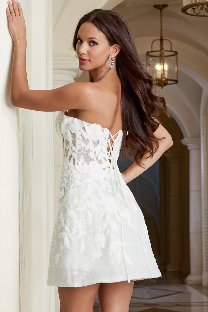 Short sheer corset dress featuring 3D flower appliquรฉs