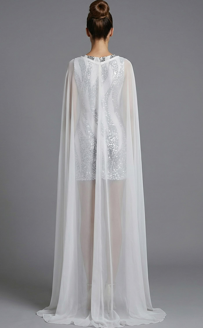 short fitted dress with cape in the back 46072