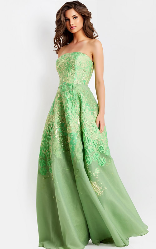 Strapless Metallic Green A-Line Gown 46260