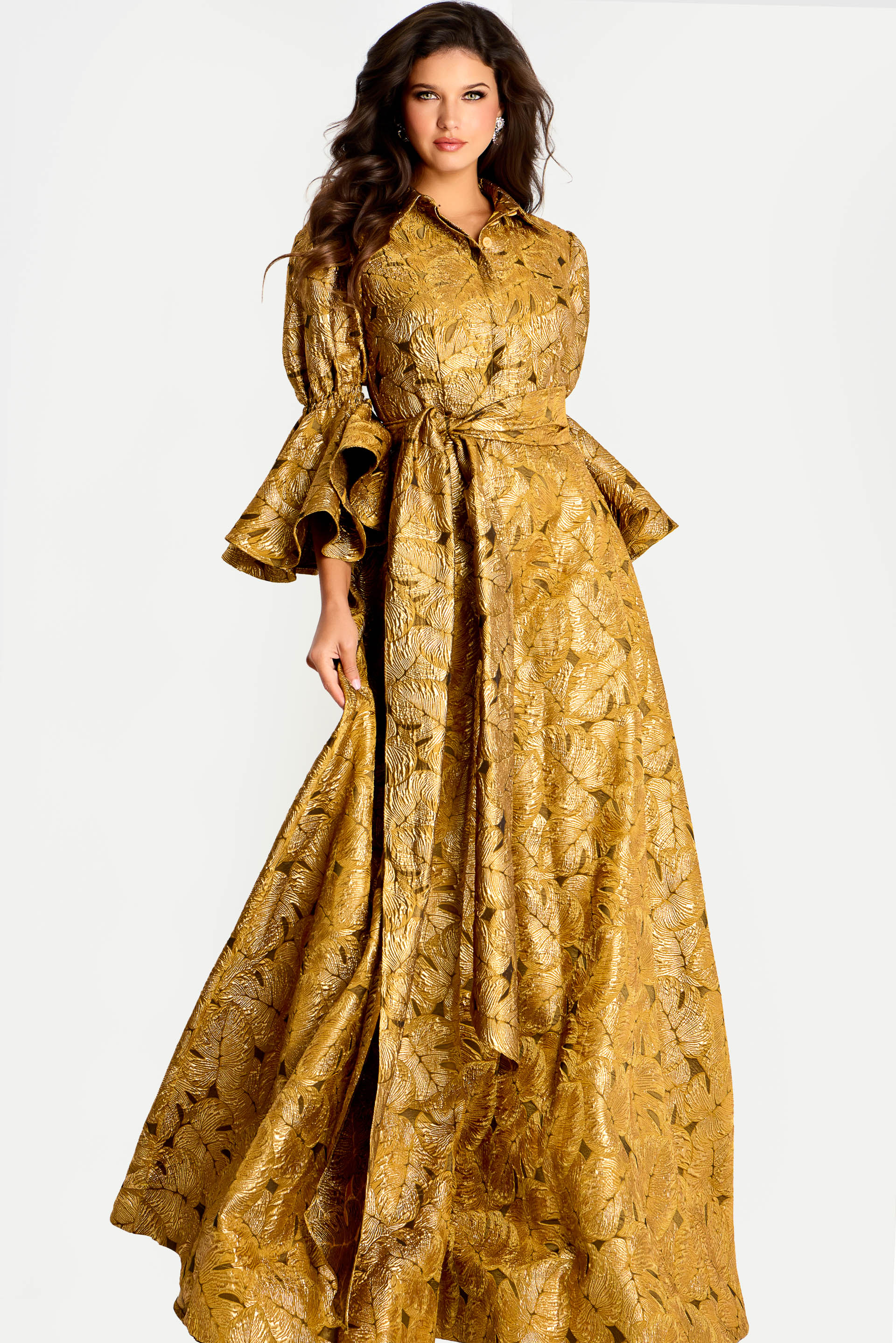 bell sleeves yellow print dress 46287