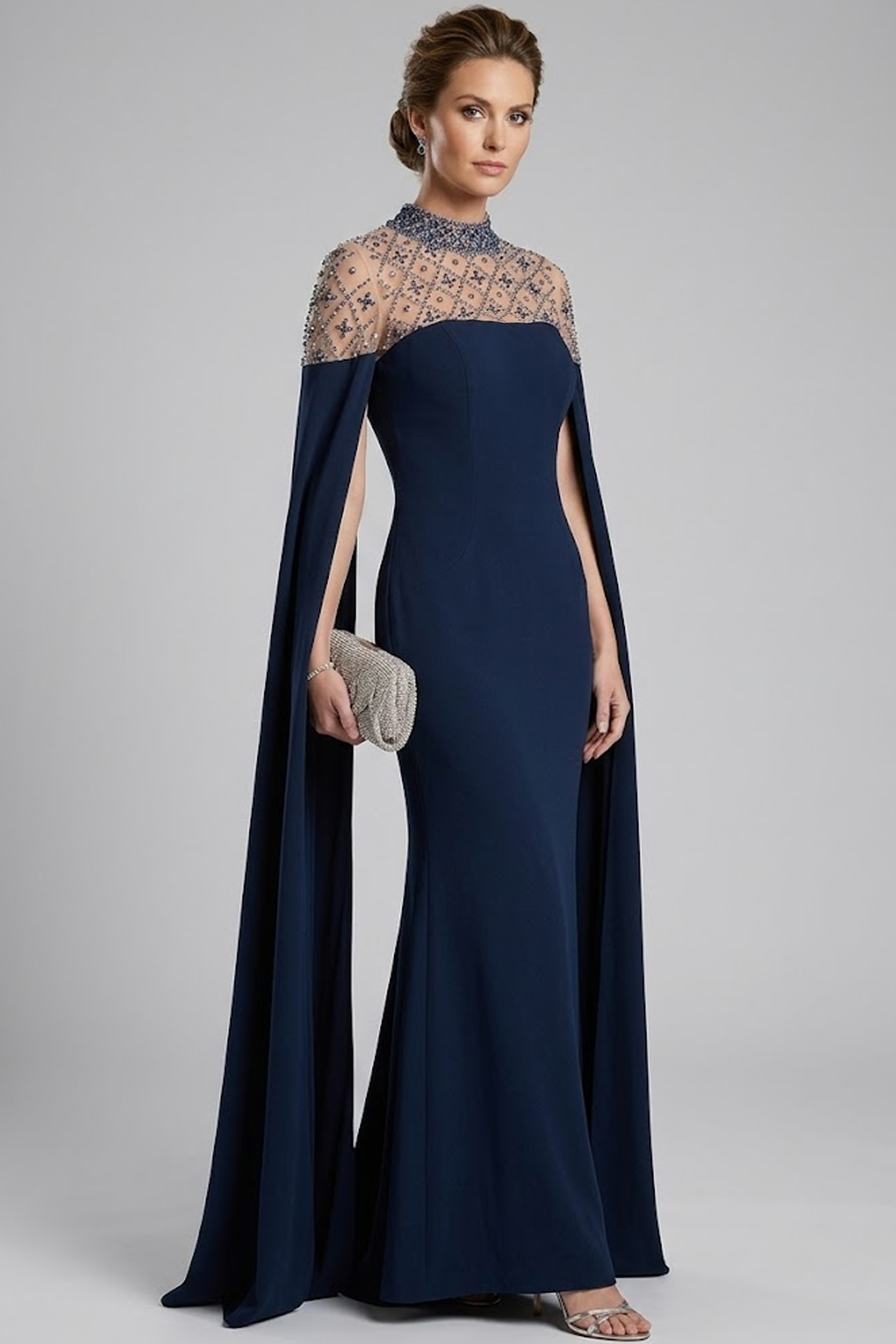 beaded high neck evening dress 46522