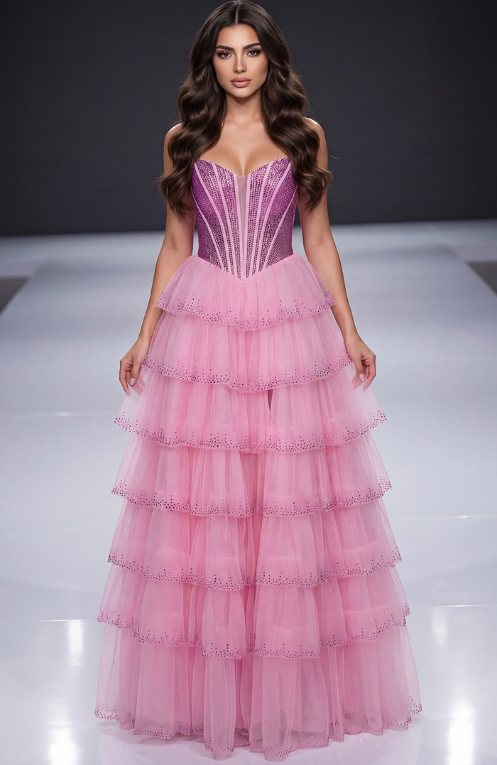 corset bodice pink layered skirt dress 47290