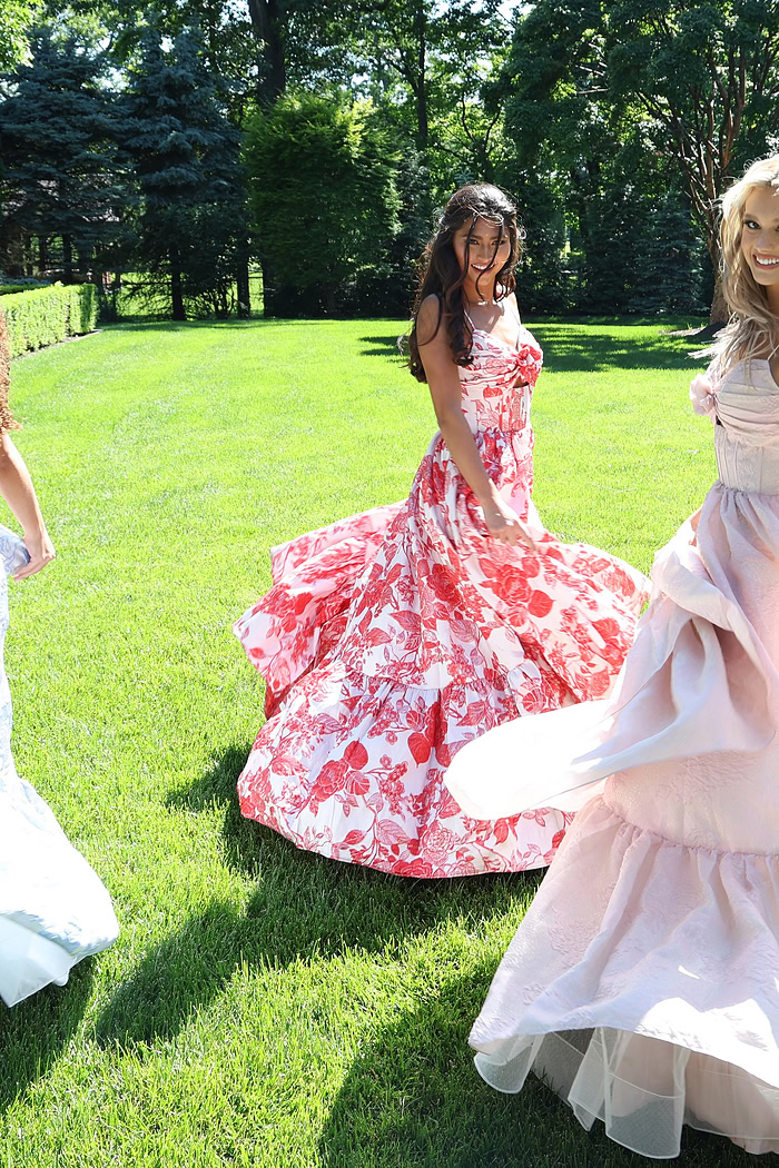 elegant blush pink corset maxi dress with ruffle hem