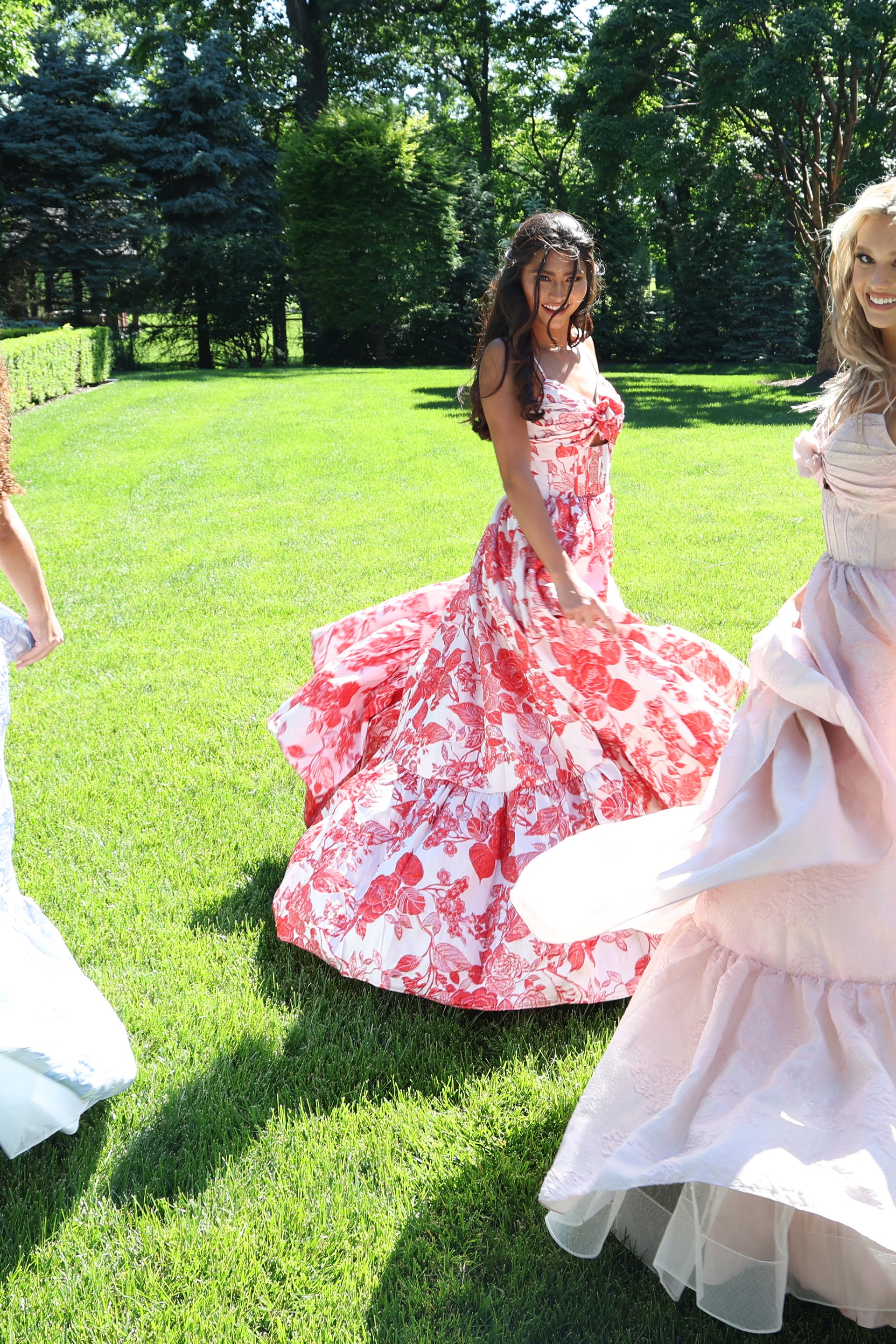 elegant blush pink corset maxi dress with ruffle hem