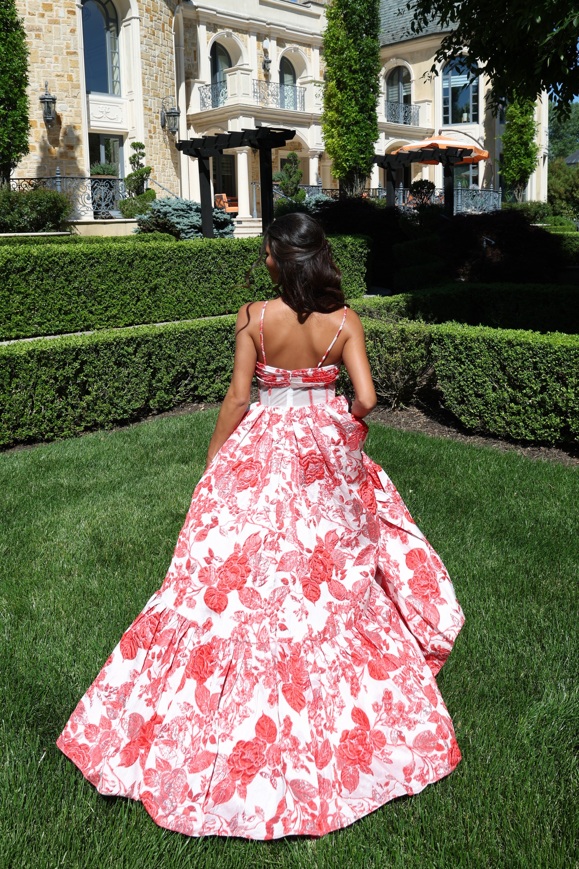 elegant blush pink corset maxi dress with ruffle hem
