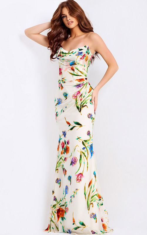 Multicolor floral fitted prom dress for spring