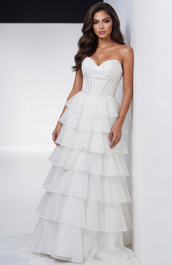 white strapless layered skirt dress 47762
